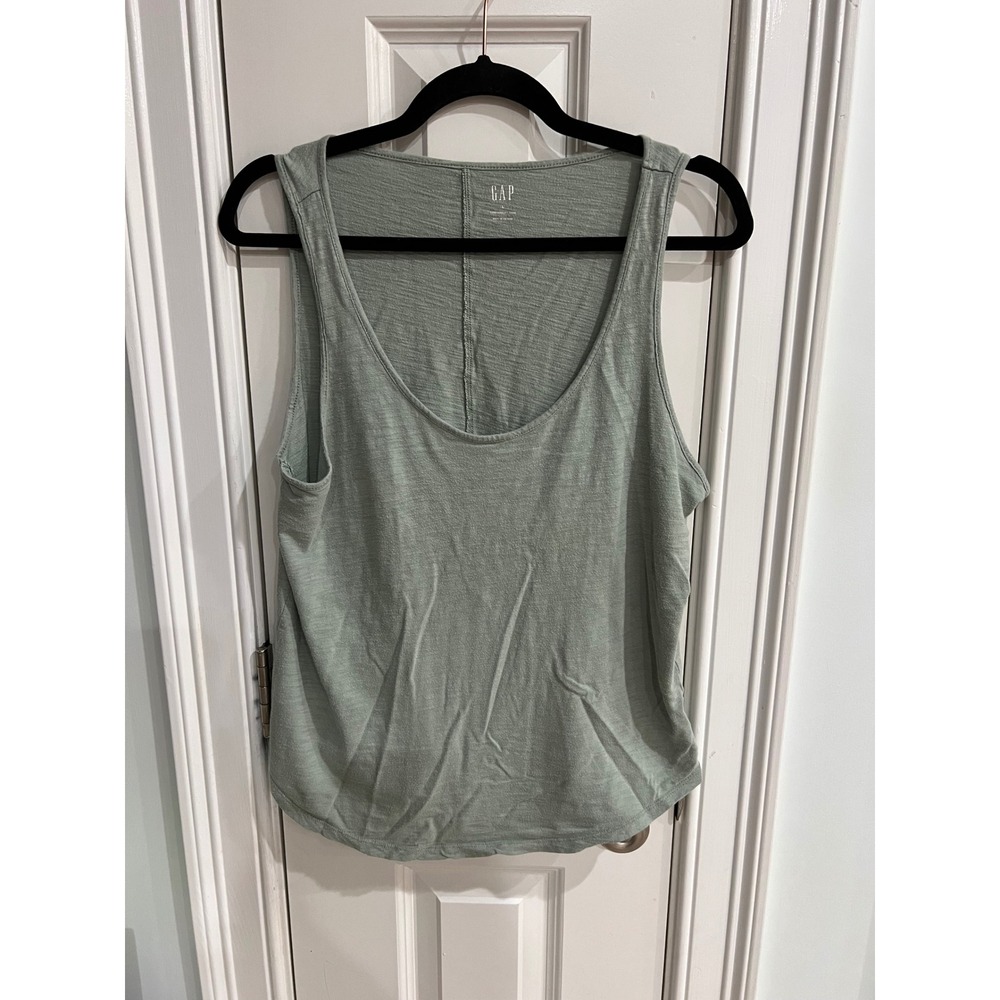 GAP ForeverSoft Tank Top Womens Large Sage Green Cotton Slub Scoop Neck